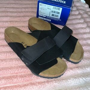 Birkenstock Kyoto 41 Nubuck-Suede Leather Black Sandals M 8, W Size 10 NWT🔥
